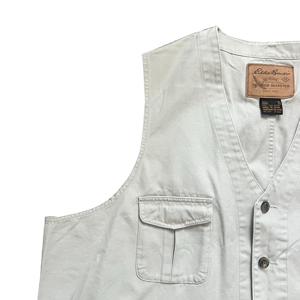 Eddie Bauer Men’s Khaki Tan Button Outdoor Vest with Pockets Size XL - Picture 3 of 7